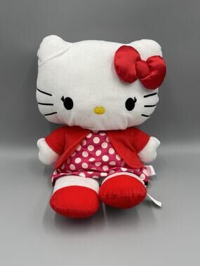 2013 Sanrio Hello Kitty Red Polka Dot Dress Bow Plush 18” Stuffed Animal Pillow